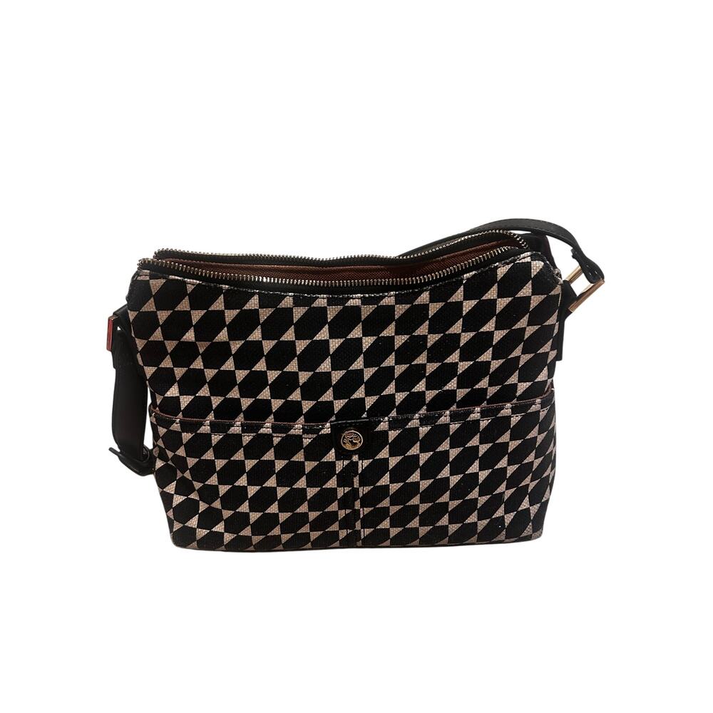 Spartina 449 Linen Leather Crossbody Shoulder Bag Black Natural Geometric